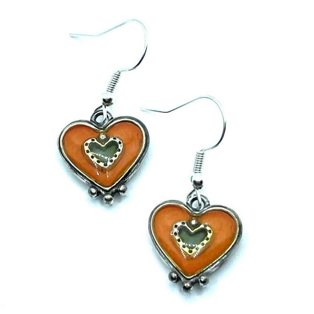 Brighton Portobello Coral Pink Heart Purple Center Dangle Silver Custom Earrings